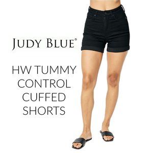 Judy Blue Tummy Control Black High Rise Cuffed Shorts